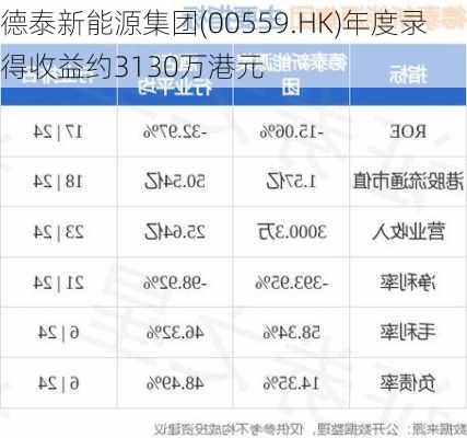 德泰新能源集团(00559.HK)年度录得收益约3130万港元