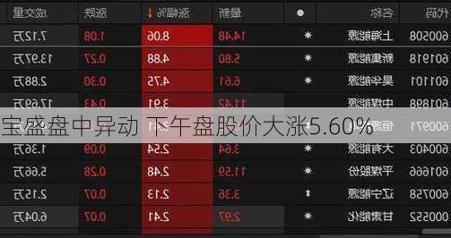 宝盛盘中异动 下午盘股价大涨5.60%