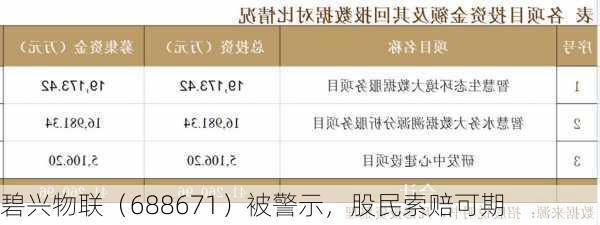 碧兴物联（688671）被警示，股民索赔可期