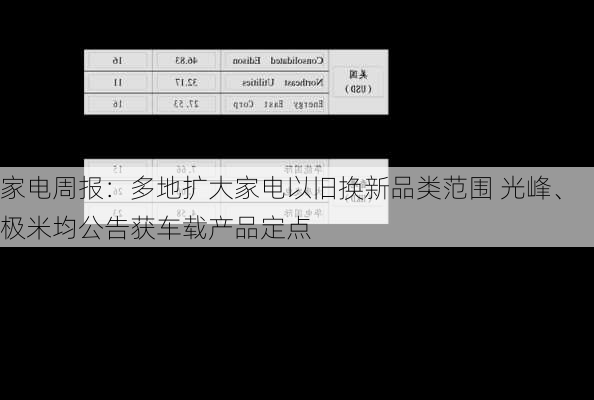 家电周报：多地扩大家电以旧换新品类范围 光峰、极米均公告获车载产品定点