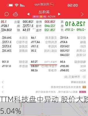 TTM科技盘中异动 股价大跌5.04%