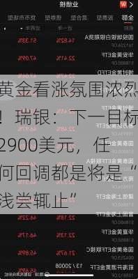 黄金看涨氛围浓烈！瑞银：下一目标2900美元，任何回调都是将是“浅尝辄止”