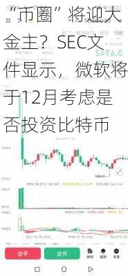 “币圈”将迎大金主？SEC文件显示，微软将于12月考虑是否投资比特币