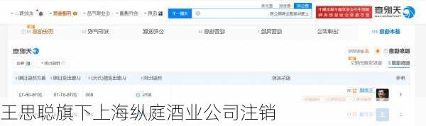 王思聪旗下上海纵庭酒业公司注销