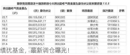 绩优基金，最新调仓曝光！