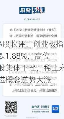 A股收评：创业板指跌1.88%，高位股集体下挫，稀土永磁概念逆势大涨