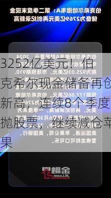 3252亿美元！伯克希尔现金储备再创新高，连续8个季度抛股票，继续减仓苹果