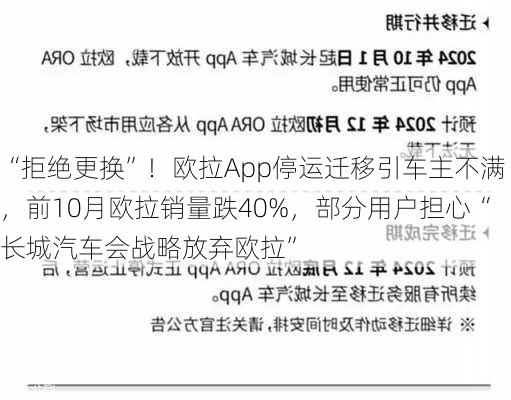 “拒绝更换”！欧拉App停运迁移引车主不满，前10月欧拉销量跌40%，部分用户担心“长城汽车会战略放弃欧拉”