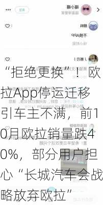 “拒绝更换”！欧拉App停运迁移引车主不满，前10月欧拉销量跌40%，部分用户担心“长城汽车会战略放弃欧拉”