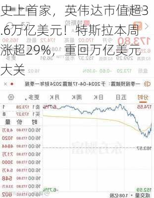 史上首家，英伟达市值超3.6万亿美元！特斯拉本周涨超29%，重回万亿美元大关