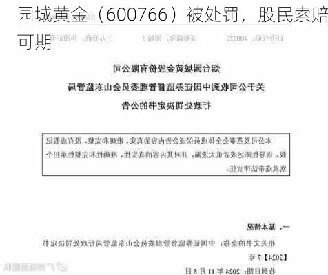 园城黄金（600766）被处罚，股民索赔可期