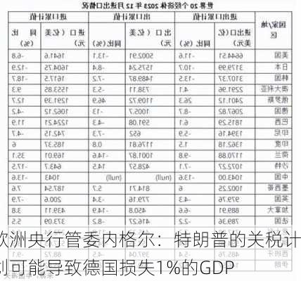 欧洲央行管委内格尔：特朗普的关税计划可能导致德国损失1%的GDP