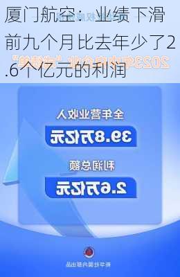 厦门航空：业绩下滑 前九个月比去年少了2.6个亿元的利润