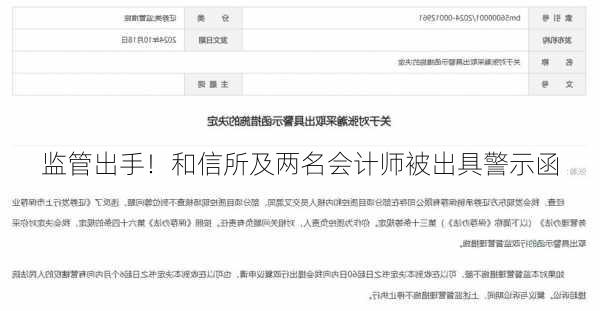 监管出手！和信所及两名会计师被出具警示函