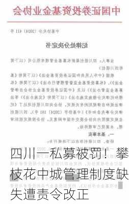 四川一私募被罚！攀枝花中城管理制度缺失遭责令改正