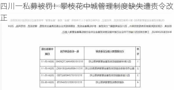 四川一私募被罚！攀枝花中城管理制度缺失遭责令改正