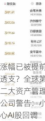 涨幅已被提前透支？全球第二大资产管理公司警告：小心AI股回调